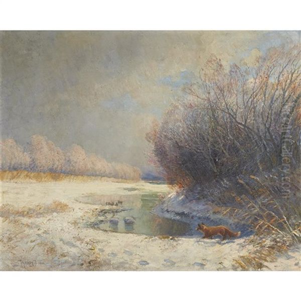 Snowy Landscape With Fox - view 1