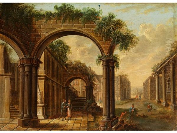 Kleine Ruinenlandschaft Mit Figurenstaffage - view 1