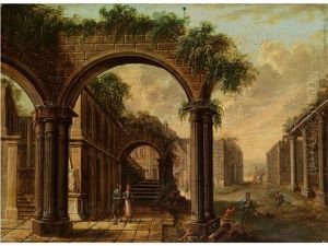 In Antiken Ruinen Eingebettete, Modernere Stadt by Johann Philipp Ulbricht