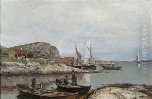 Fiskere I Havn Pa Jaeren by Nicolai Martin Ulfsten