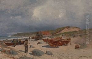 Fiskere Pa Strand by Nicolai Martin Ulfsten