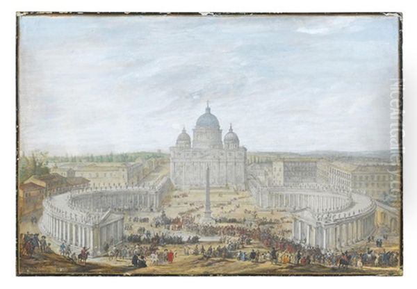 A View Of St Peter's, Rome, With Bystanders Watching A Papal Procession Leaving The Piazza - view 1