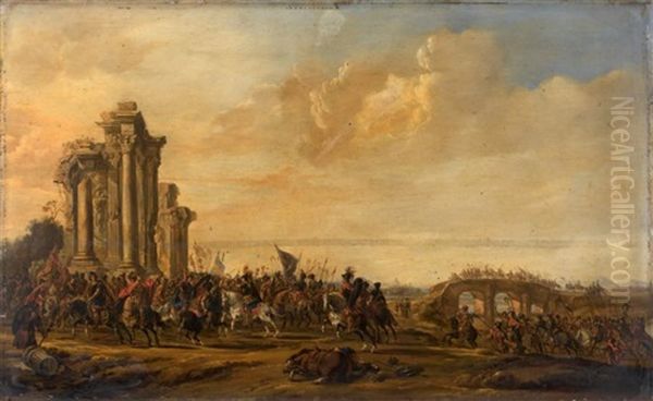 Scene De Combat Pres De Ruines Antiques - view 1