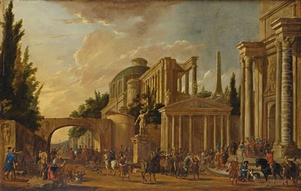 Vielfigurige Szene Vor Romischem Architekturcapriccio - view 1