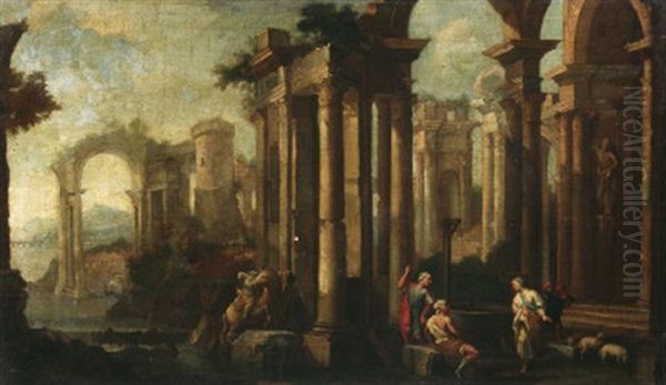 Italienische Ruinenlandschaft Mit Hirten Am Brunnen - view 1
