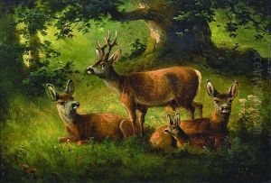 Roe Deer In The Woods by Hugo Ullik