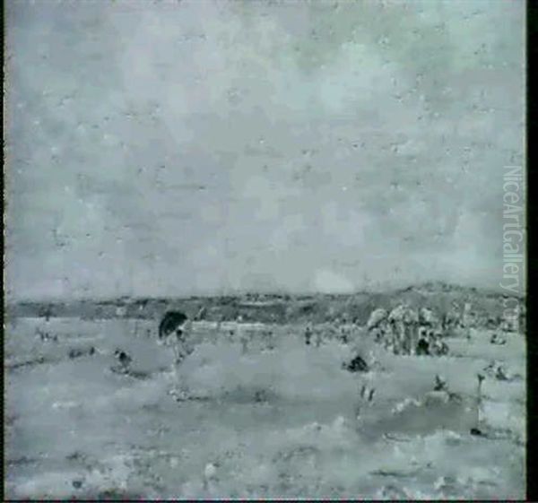 Numerous Figures Bathing On A Beach (a Pair) - view 1