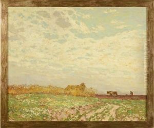 Landscape With A Ploughman by Josef Ullmann