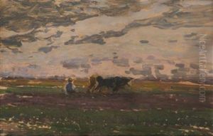 Landscape With A Ploughman by Josef Ullmann