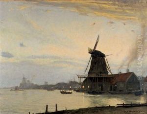 Vue Presumee Du Moulin De Zaandam Au Crepuscule