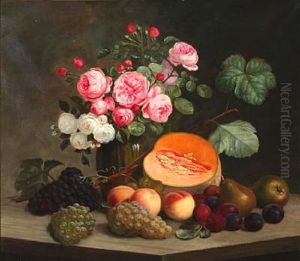 Still Life With Roses And Fruit by E.C. (Emil C.) Ulnitz