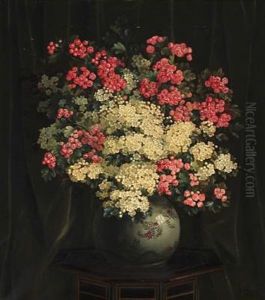 Red And White Hawthorn Branches In A Japanese Vase On A Table
