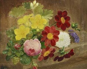 En Broget Buket Blomster Pa En Stenkarm by E.C. (Emil C.) Ulnitz