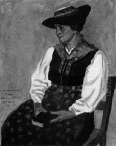 Walliser Trachtenfrau Auf Einem Stuhl by Hans Casper Ulrich