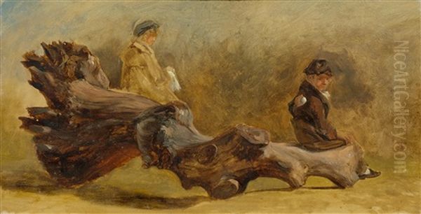 Study Of A Tree Trunk With Two Children - view 1