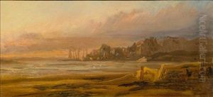 English Coastal Landscape At Sunset by Johann Jakob Ulrich