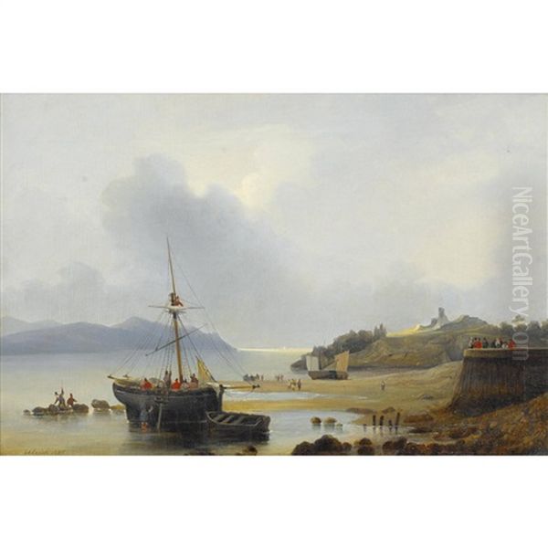 Kustenpartie Bei Ebbe Mit Segelschiffen Und Staffage - view 1