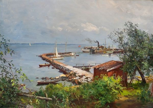 Ferry By Asgardstrand Quay - view 1
