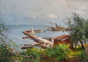 Ferry By Asgardstrand Quay by Even Ulving