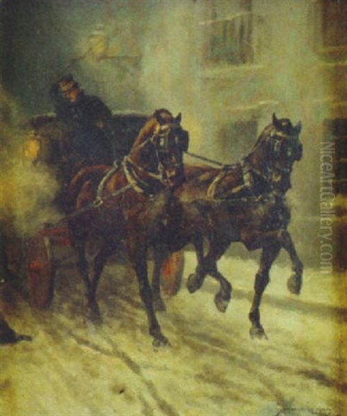 Coche De Caballos En Una Calle Nevada - view 1