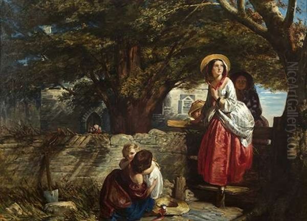 Women And Children At Church Wall - view 1