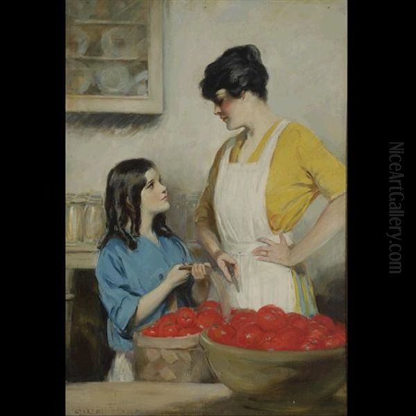 Mother And Daughter Peeling Tomatoes - view 1