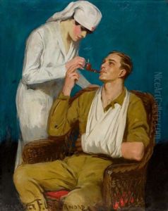 Nurse Lighting A Pipe by Clarence Frederick Underwood