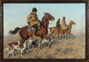 Kosaken Zu Pferd Mit Ihren Windhunden ('reiter Bergauf')