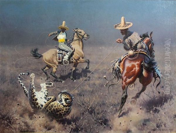 Cavaliers Mexicains Capturant Un Leopard - view 1