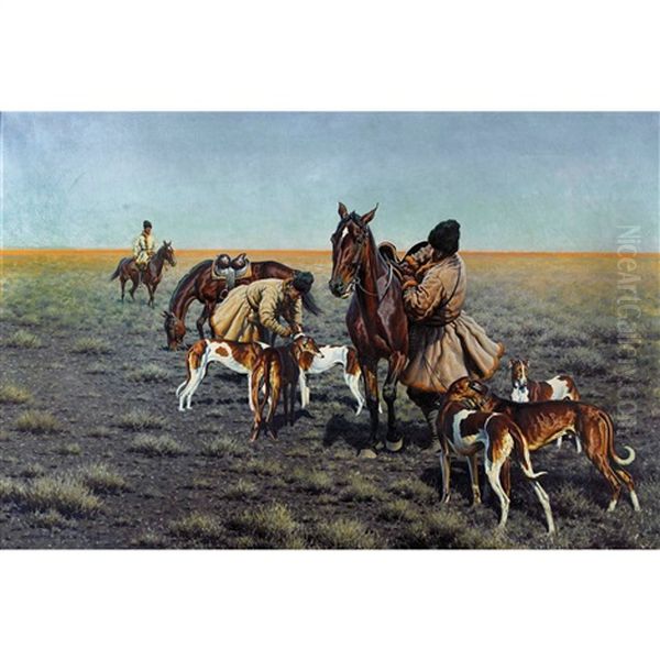 Reitende Kosaken Mit Windhunden - view 1