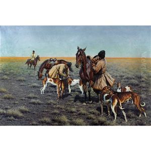 Reitende Kosaken Mit Windhunden by Hugo Ungewitter