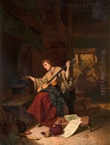 Koksinterior Med Gitarrspelande Kvinna by Carl Henrik d' Unker