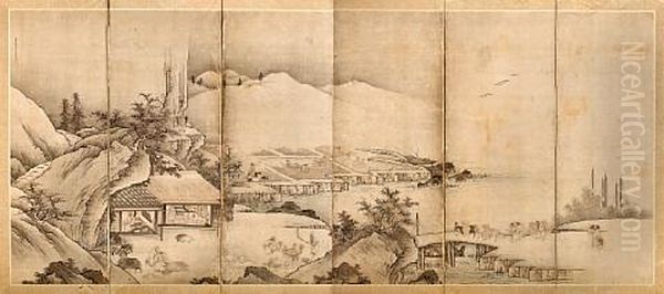 Sesshu Godai Unkoku Tosha Hitsu (in 6 Panels) (+ Sesshu Hogen Unkoku Hokkyo Toyo Hitsu (in 6 Panels); Pair) - view 1