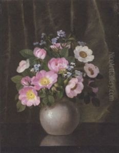 Summer Flowers In A Grey Vase On A Polished Table by Emil Unlitz