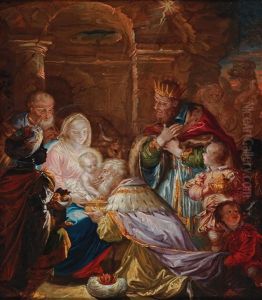 The Adoration Of The Shepherds And The Adoration Of The Magi by Francesco Sebald Unterberger