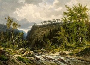 Mountain Stream In The Alps by Franz Richard Unterberger