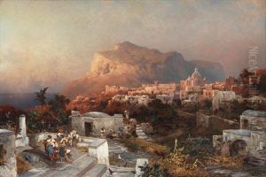 View Of Capri With An Artist Sketching In The Foreground
