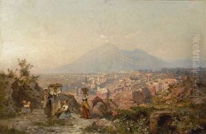 Maidens On A Hill Overlooking Pompeii, Vesuvius Beyond