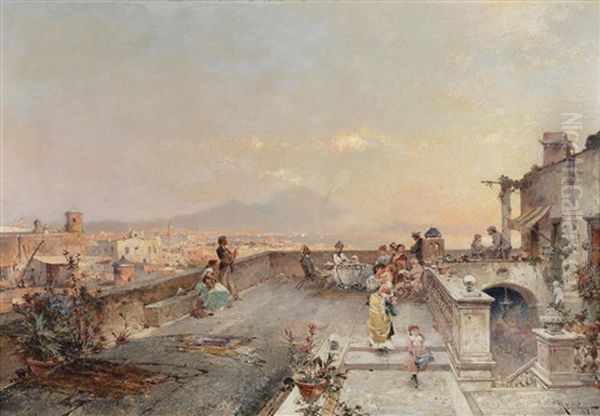 Evening Festivities, Bay Of Naples, Mount Vesuvius In The Distance - view 1