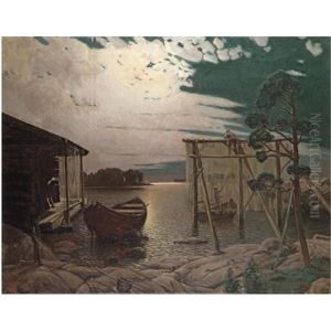 Kalaverkkojen Puhdistus Auringonlaskussa by Aukusti Uotila