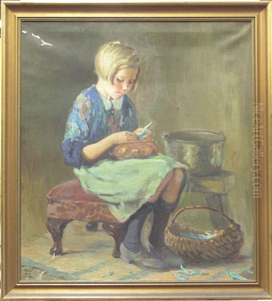 Young Girl Shucking Peas - view 1