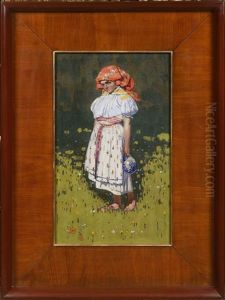 A Girl In Folk Costume by Joza Uprka