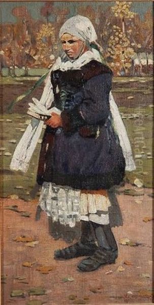 Woman Standing With Book - view 1