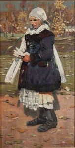 Woman Standing With Book by Joza Uprka