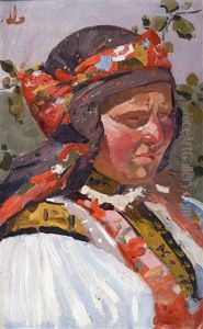 Girl In Folk Costume by Joza Uprka