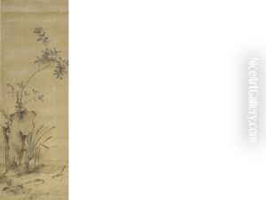 Sparrows In A Flowering Landscape by Shunkin Uragami