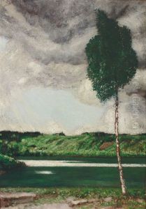 Seelandschaft Mit Hugeligem Ufer Und Birke