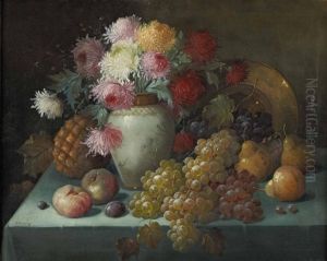 Stillleben Mit Obst Und Dahlien by Joseph Urban