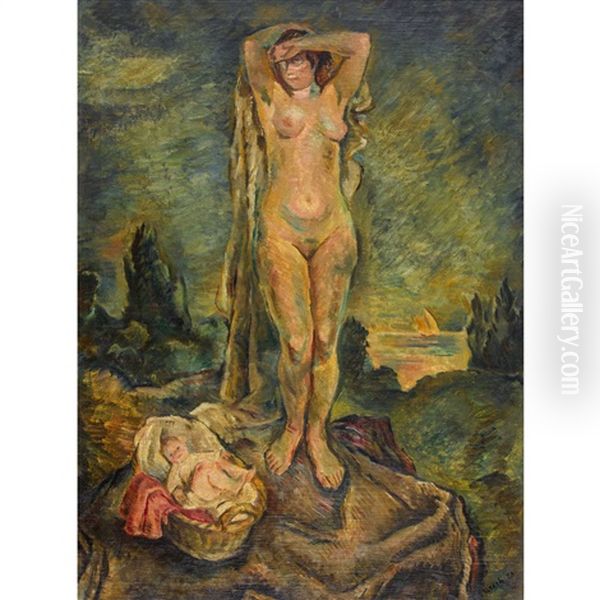 Weiblicher Akt Mit Kind In Landschaft - view 1
