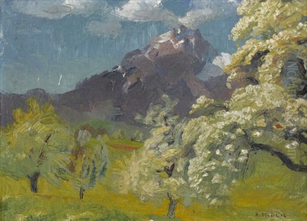 Sommerliche Berglandschaft Mit Bluhenden Baumen - view 1